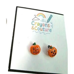 Vintage Jewelry Enamel Jack O'lantern Pumpkin Halloween Pierced Earrings Studs